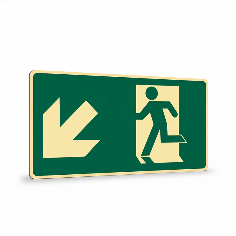 Exit & Evacuation - Exit Symbol Diagonal Left Down Arrow Sign