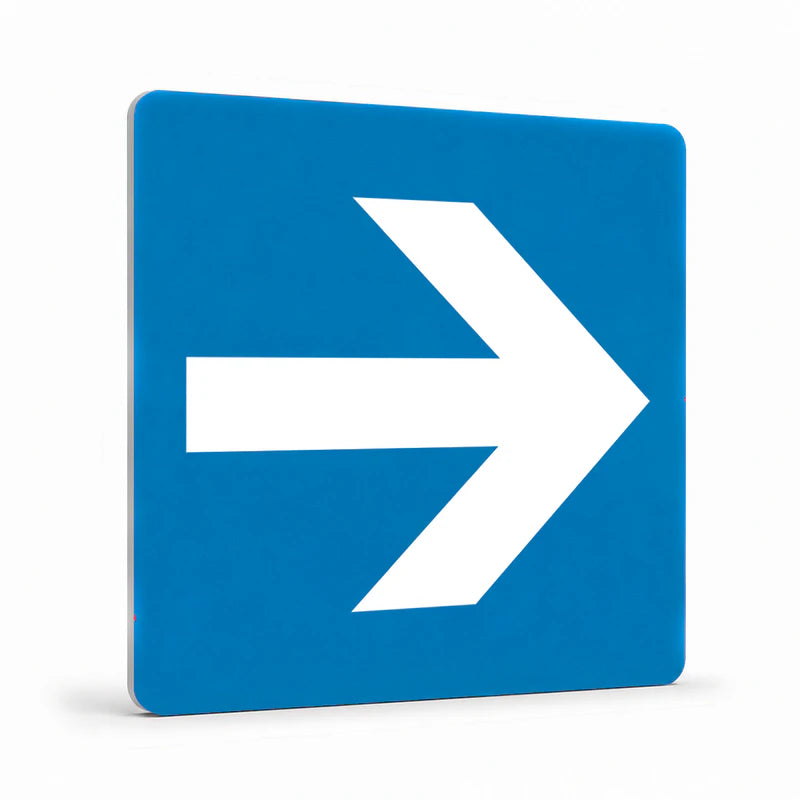 Property - Horizontal White Arrow Blue Background Sign
