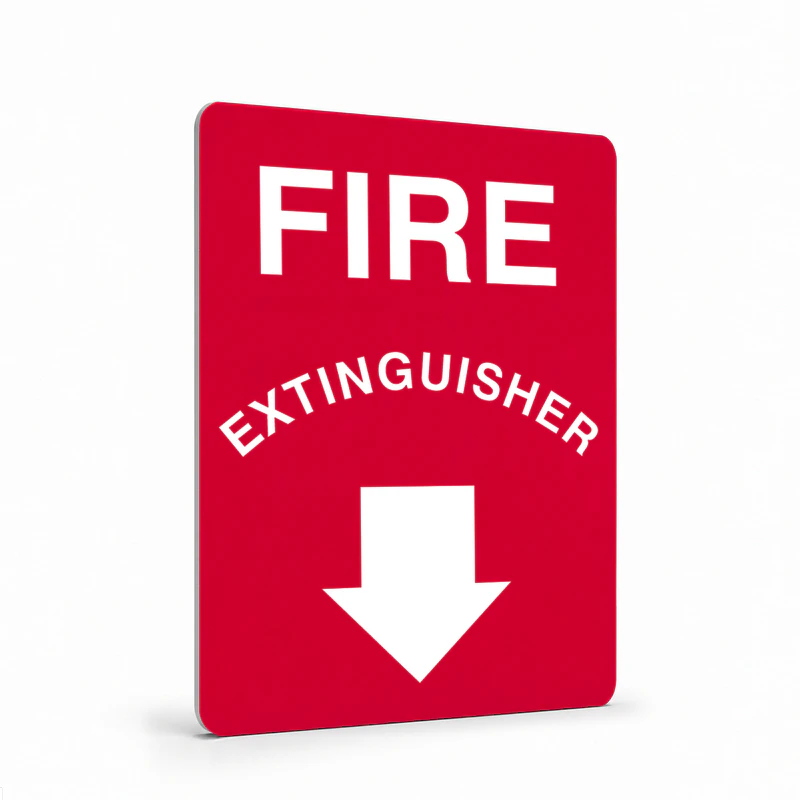 Fire Safety Equipment - Fire Extinguisher below Sign