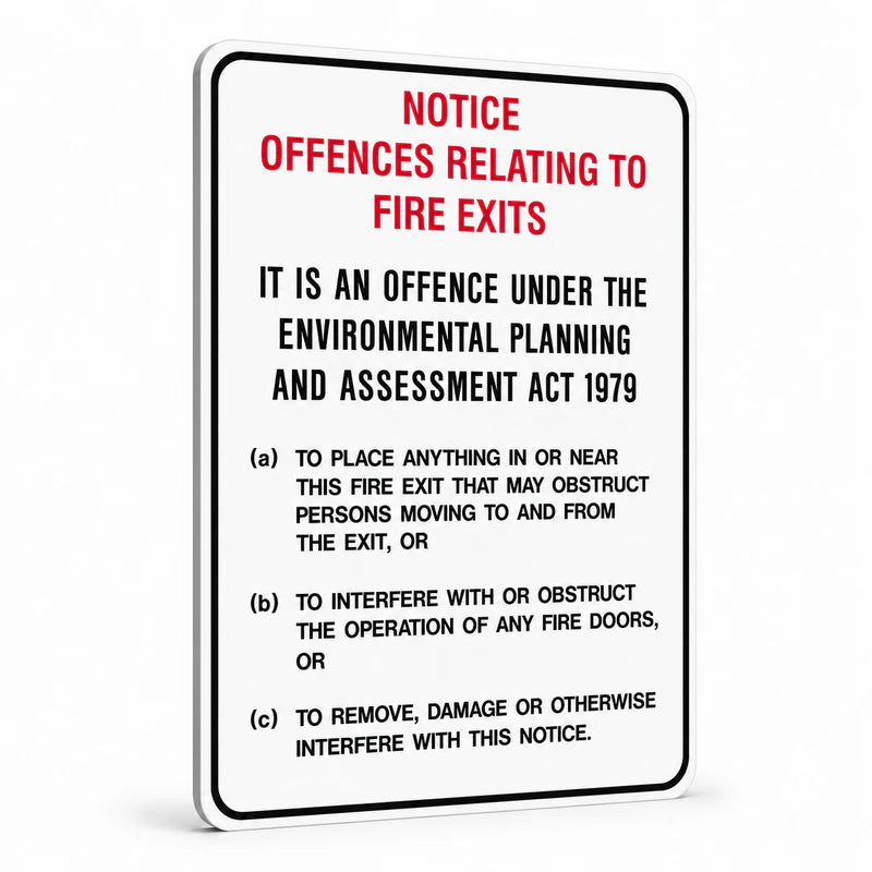 Fire Safety Equipment - Notice Offences Relating To Fire Exits Sign