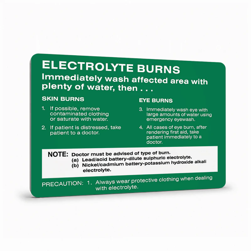 First Aid And Emergency - Electrolyte Burns Sign