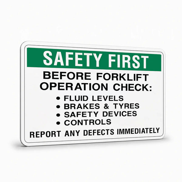 General Information - Safety First Before Forklift Operation Signs