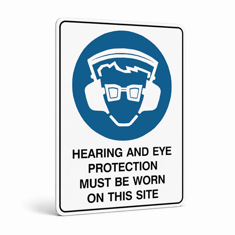 Mandatory - Hearing And Eye Protection On Site Sign