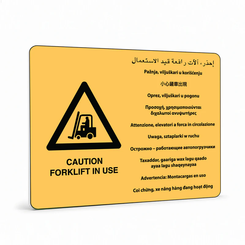 Multilingual - Caution Forklift In Use Sign