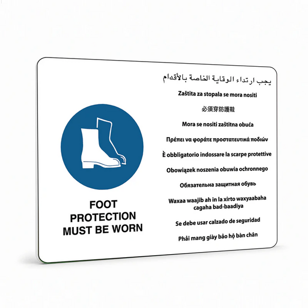 Multilingual - Foot Protection Must Be Worn Sign