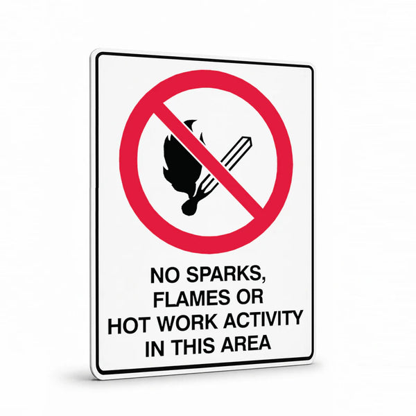 Prohibition - No Sparks, Flames Or Hot Work Sign