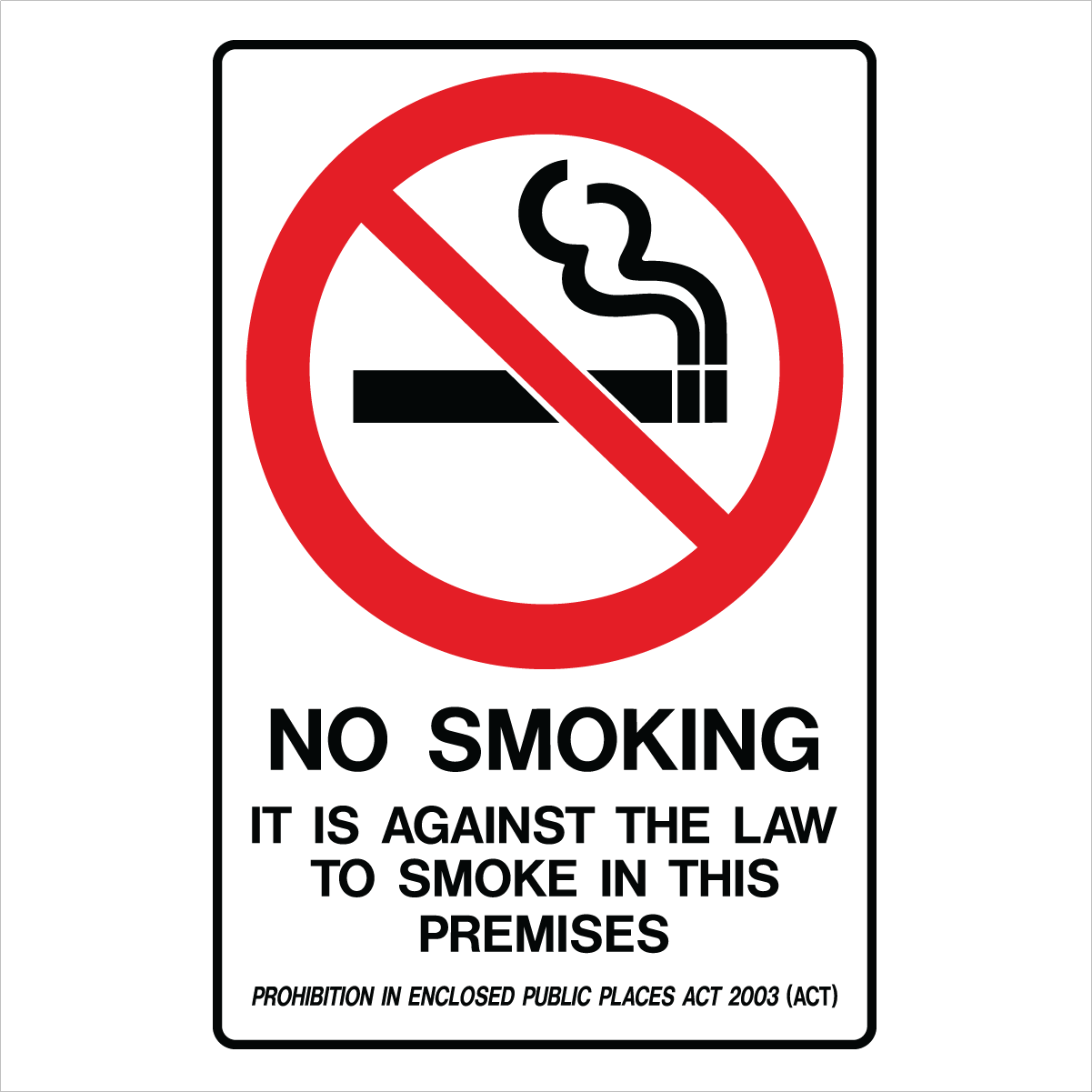 Prohibition State - ACT No Smoking Against The Law Sign