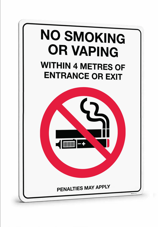 Mandatory & Prohibition Signs - No Smoking Or Vaping Within 4 Metres Of Entrance Or Exit