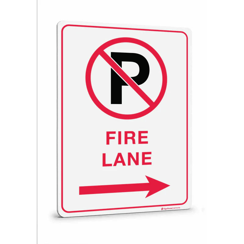 Parking & No Parking - No Parking Either Side Fire Lane with Right Arrow Sign