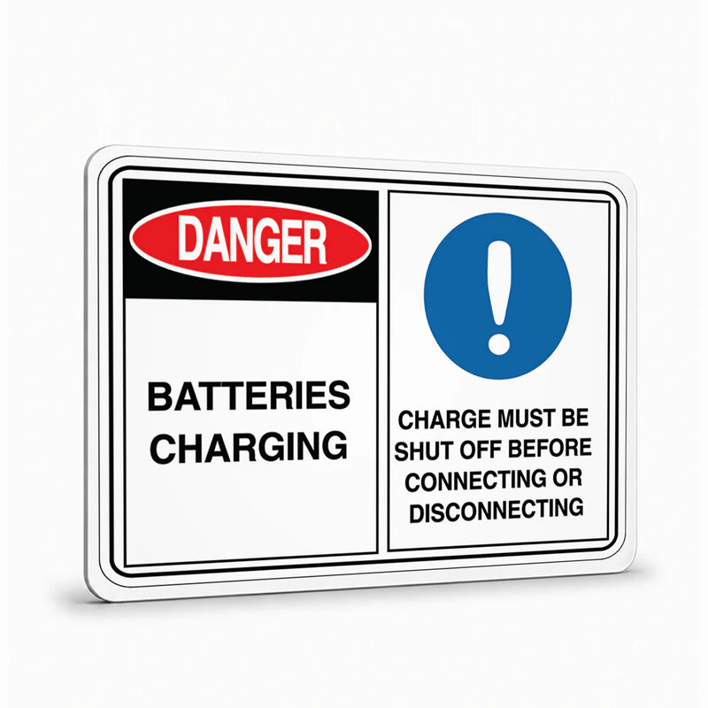 Warehouse And Floor - Batteries Charging Charge Must Be Shut Off Signs