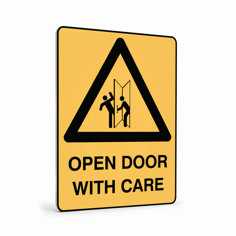 Warning - Open Door With Care Sign