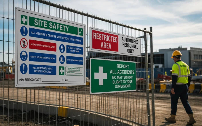Installed safety signage on an Australian worksite